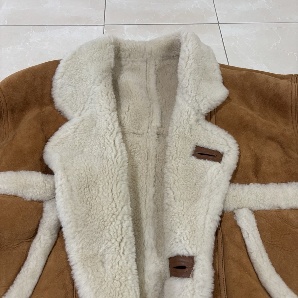 Sandro Paris Fur Leather Brown Winter Coat Lamb BRAND NEW FLAWED Shearling - Picture 3 of 16